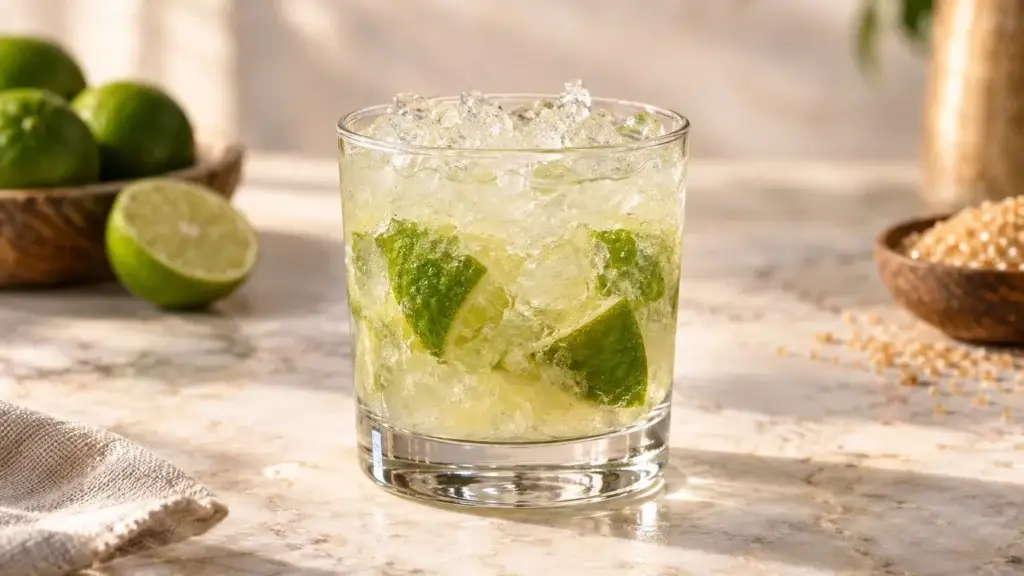 Caipirinha cocktail in rocks glass