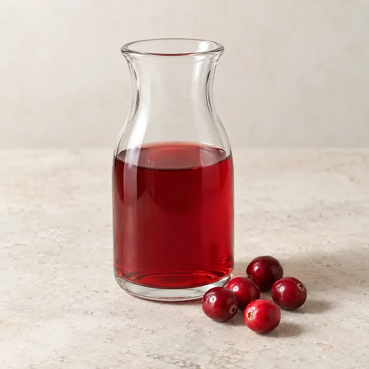 Ruby cranberry juice beside fresh cranberries